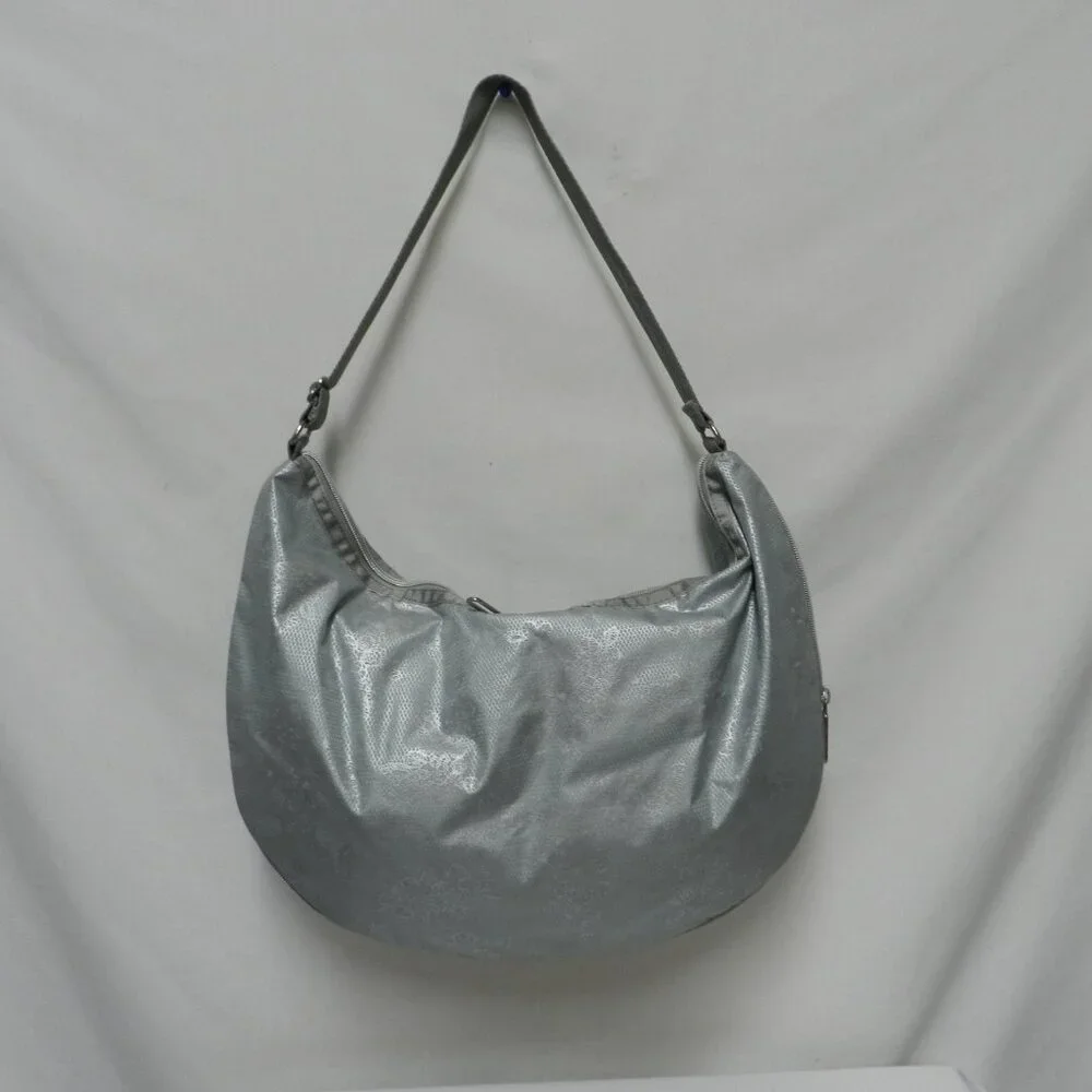 LeSportSac Sequin large Hobo bag purse zip top adjustable Expandable gray NEW